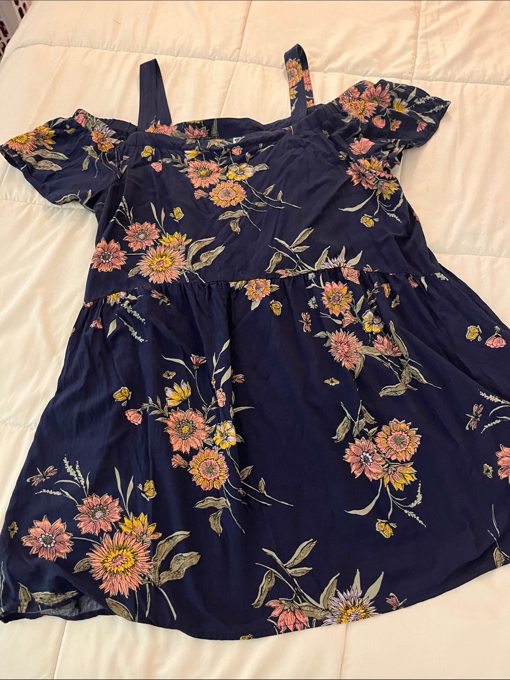 Old Navy Women’s Navy Floral Off-Shoulder Dress - Pink & Yellow Flowers size XL